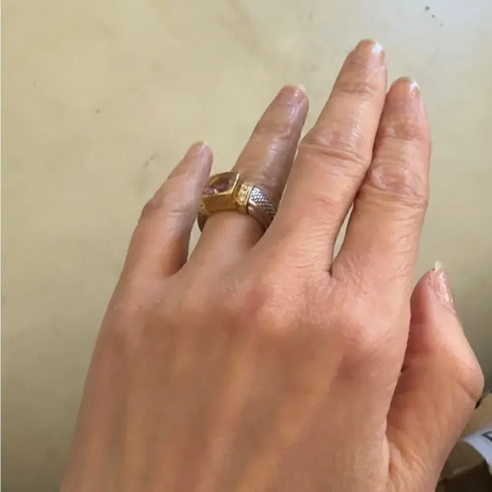 Judith Ripka 18k Yellow Gold Diamond and pink Zircon and silky ring